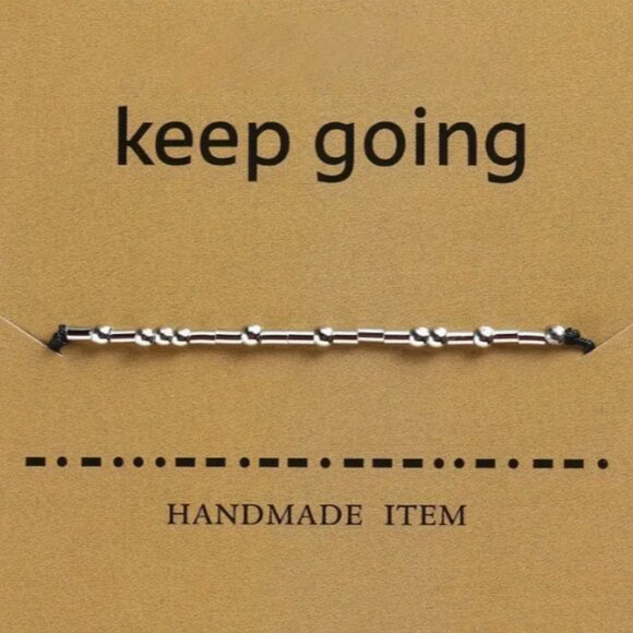 d'vine Products Jewelry - "KEEP GOING" Silver Morse Code Bracelets - Adjustable String, Inspirational